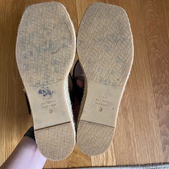 Stuart Weitzman Black Espadrille Sandals with Pearl Accent - Picture 7 of 9